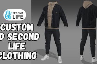 create high quality 3d second life model, 3d clothing, 3d outfit and rig it