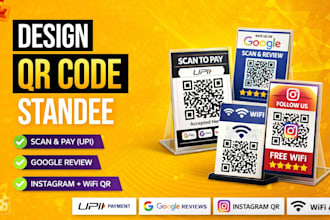 design modern qr code standee for payment, reviews and wifi