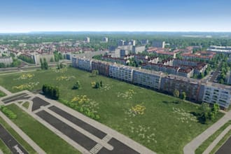 create realistic 3d architectural visuals of apartment complexes,housing estates