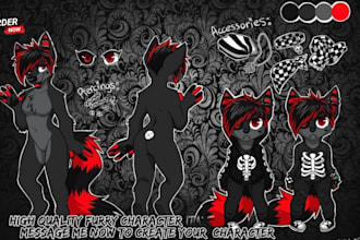 draw custom furry reference sheet, fursona, fursuit, vrchat character design