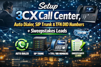 setup 3cx call center, auto dialer, sip trunk, tfn did number for inbound call