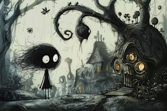 draw fantasy illustrations, tim burton concept art