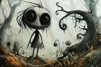 draw fantasy illustrations, tim burton concept art