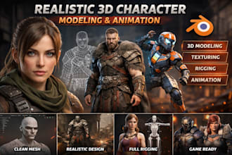 do 3d modeling character 3d model blender art mesh rigging animation model game
