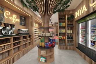 refit3d coffee shop interior,grocery store,beverage shop,gourmet,cgi cafe design