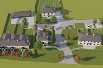 buildup modern suburban building, residential housing development, cgi rendering