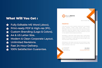 design professional corporate letterhead stationery with editable files