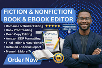 proofread fiction, nonfiction romance book editing, novel thriller book editor