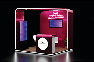 create 3d booth and exhibition kiosks design, 3dsmax, sketchup, lumion 3d, revit