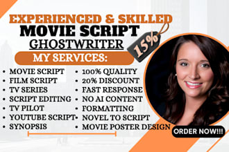do film script screenwriting, tv screenplay movie script writing, feature film