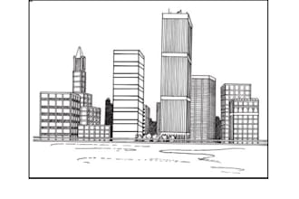 draw an illustration of cityscape and building sketch