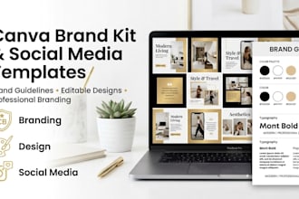 design canva brand kit, branding guidelines and social media templates