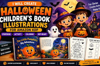 illustrate halloween children book and activity book for amazon kdp