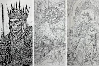 draw a detailed fantasy ink illustration