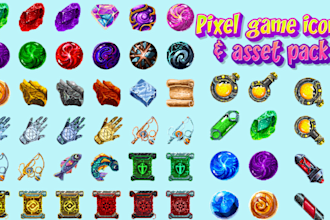 draw pixel art icons for game ui, ability icons, rpg icon, inventory, skill icon