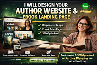 design a professional author website, ebook landing page, book site quick