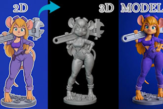 convert 2d image photo to 3d stl toy model figures, figurine for 3d printing