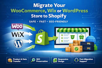 migrate woocommerce, wix, wordpress or shopware to shopify store