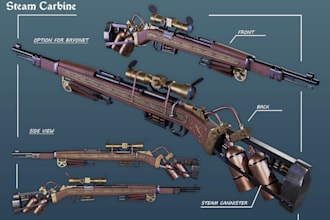 create game ready 3d props and weapons with textures