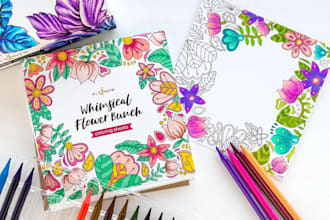 design adult KDP coloring book covers and interior pages, stress relief
