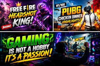 design viral youtube gaming thumbnail for free fire and pubg