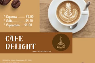 design a professional aesthetic coffee menu for your cafe