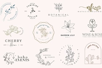create boho, botanical, whimsical, floral logo design  for your business