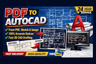 convert PDF, sketch or image to autocad 2d cad drawing fast