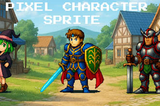 do 8bit pixel character sheet custom sprite animation for indie rpg game assets
