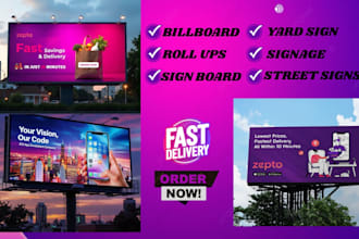 design vinyl banner, billboard, signage, roll ups, yard sign, street sign