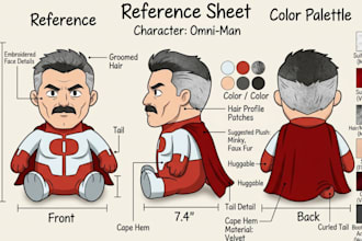 draw custom plush reference sheet tech pack design illustration stuffed toy