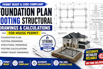 create foundation plan footing structural drawings and calculations for house pe
