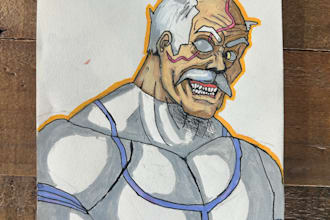 draw any character youd like with paint markers in a traditional comic style