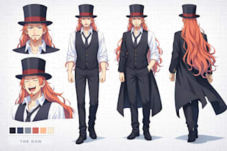 design a professional 2d character reference sheet and vtuber turnaround