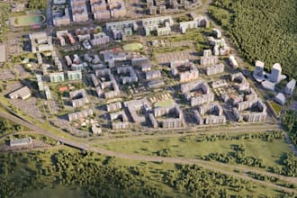 craft 3d urban masterplan, cgi community house exterior, render site layout, skp