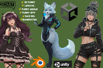 create 3d furry character model for vtuber anime vroid, nsfw vrchat avatar anime