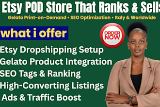 etsy dropshipping gelato products pod gmb listing tags seo ads traffic italia US