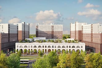 renovate institutional building, university exterior, rooftop garden, landscape