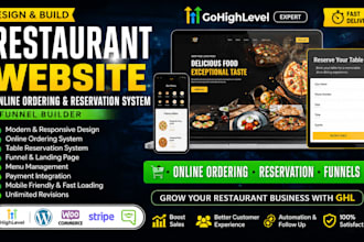 design restaurant website, online ordering and reservation system funnel builder