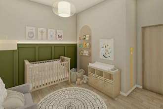 redesign 3d modern nursery interior,kids bedroom decor,soft scandinavian minimal