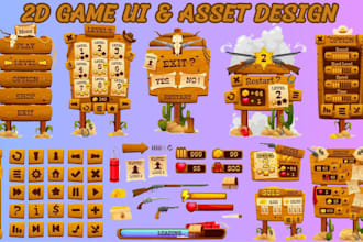 design 2d game UI UX, hud, icons, and mobile game interface