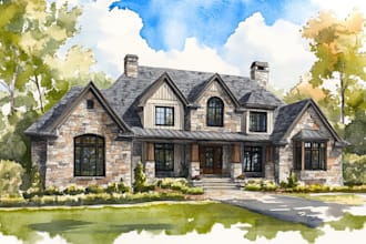 draw watercolor house portrait or city space illustration