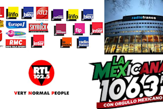 airplay your song on italy, mexico and france radio live