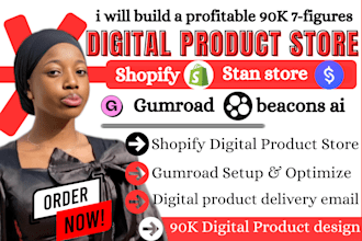 setup 90k 7figures shopify digital product store, gumroad, stan store, payhip