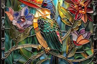 draw colored stained glass art glasswork for cover nature novel animal character