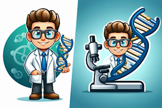 create drawing biology man mascot logo with text with any file