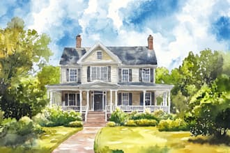 do handmade watercolor painting of house