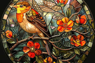 draw stained glass art glasswork for cover nature animal stained