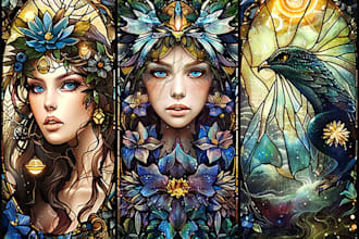 draw custom stained glass art, fantasy or character illustration