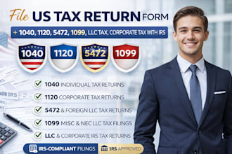 file US tax return form 1040, 1120, 5472, 1099, llc tax, corporate tax with irs